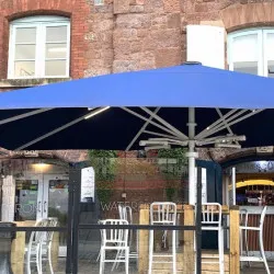 Aztec Offset Parasol with electrics in Exeter Off set cantilever or side arm like umbrella with heating and lighting